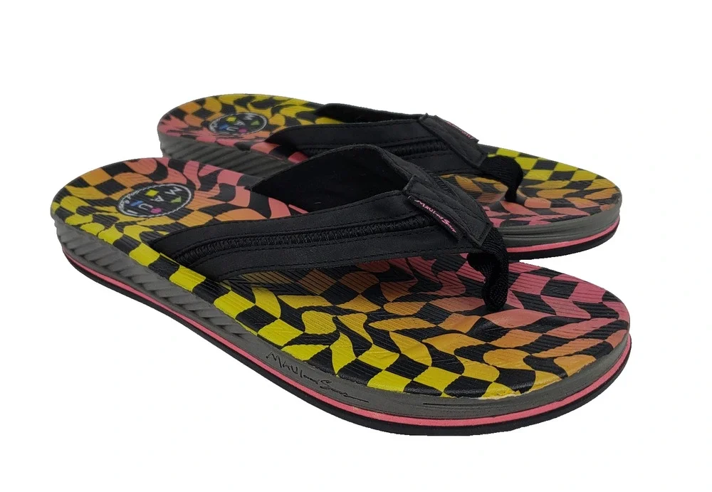 Maui And Sons Mens Size 10 Black Multi Checkered Slip On Thong Flip Flop Sandals
